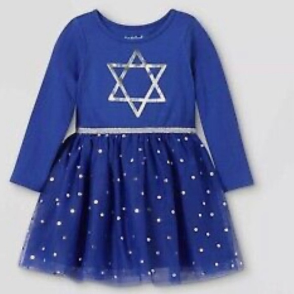 Cat & Jack Girls Hanukkah Star of David Long Sleeve Dress Tulle - 3T - Picture 9 of 11